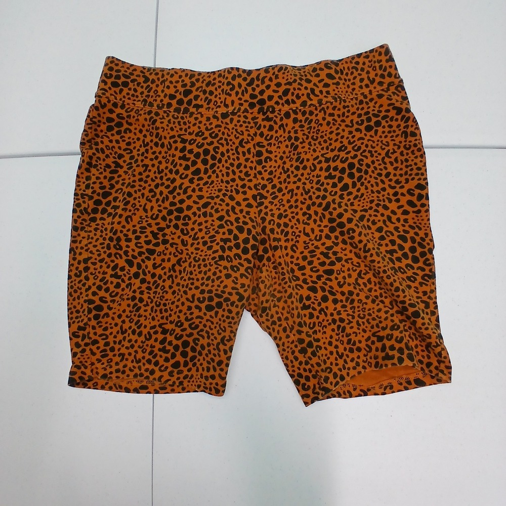 Lands' End Leopard Print Bike Shorts L 14-16 Orange Black Animal Print Jersey